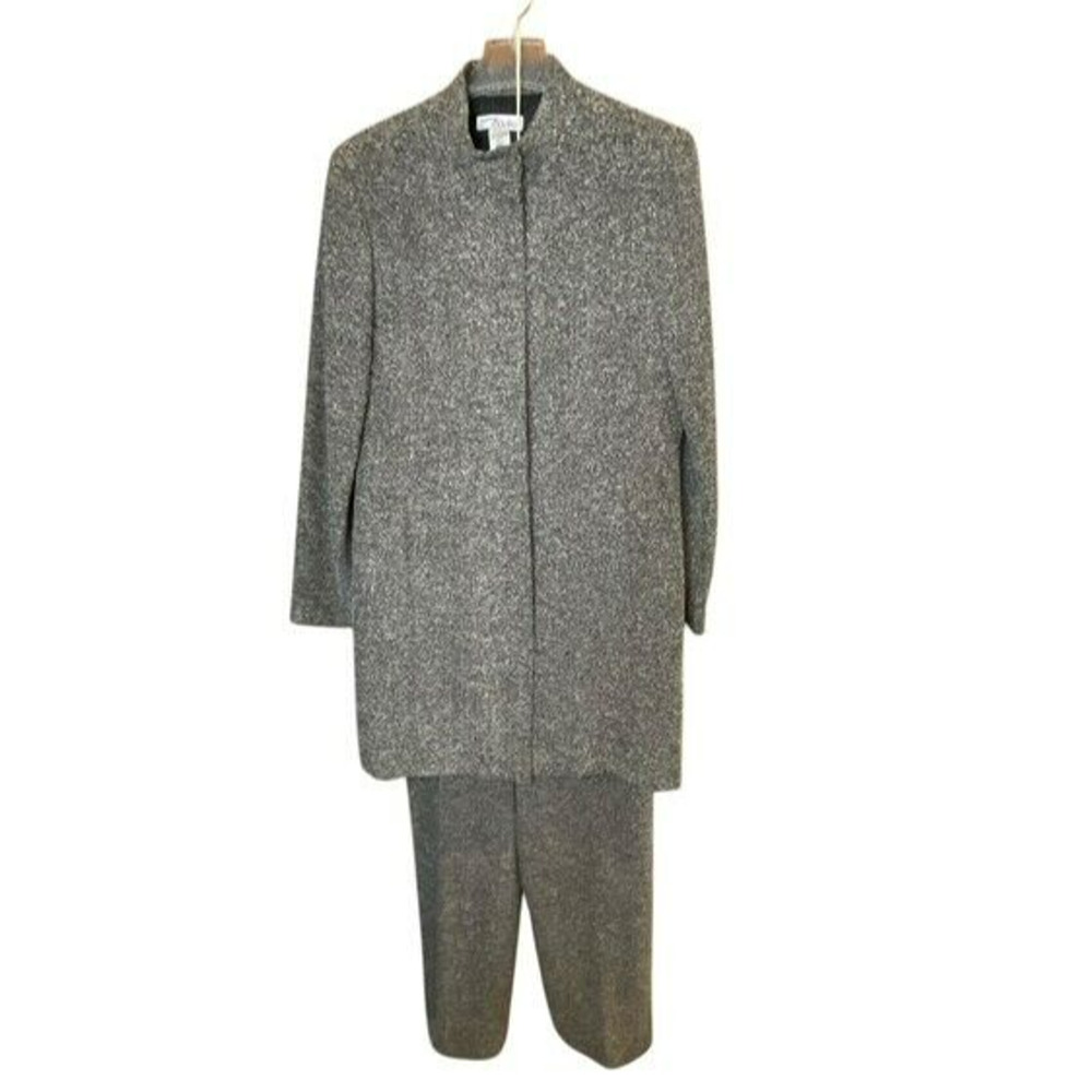 Madison & Max Women's Suit Long Jacket 12 Pants 10 Black White Speckle Lined